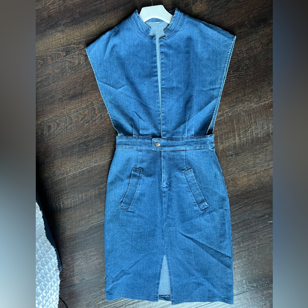 Miranda & Moca Women's Blue Denim Mini Casual Open Front Dress Medium
